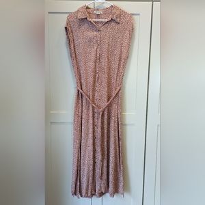 Billabong Women's L Lovely Ways Button Front Midi Dress Red Clay